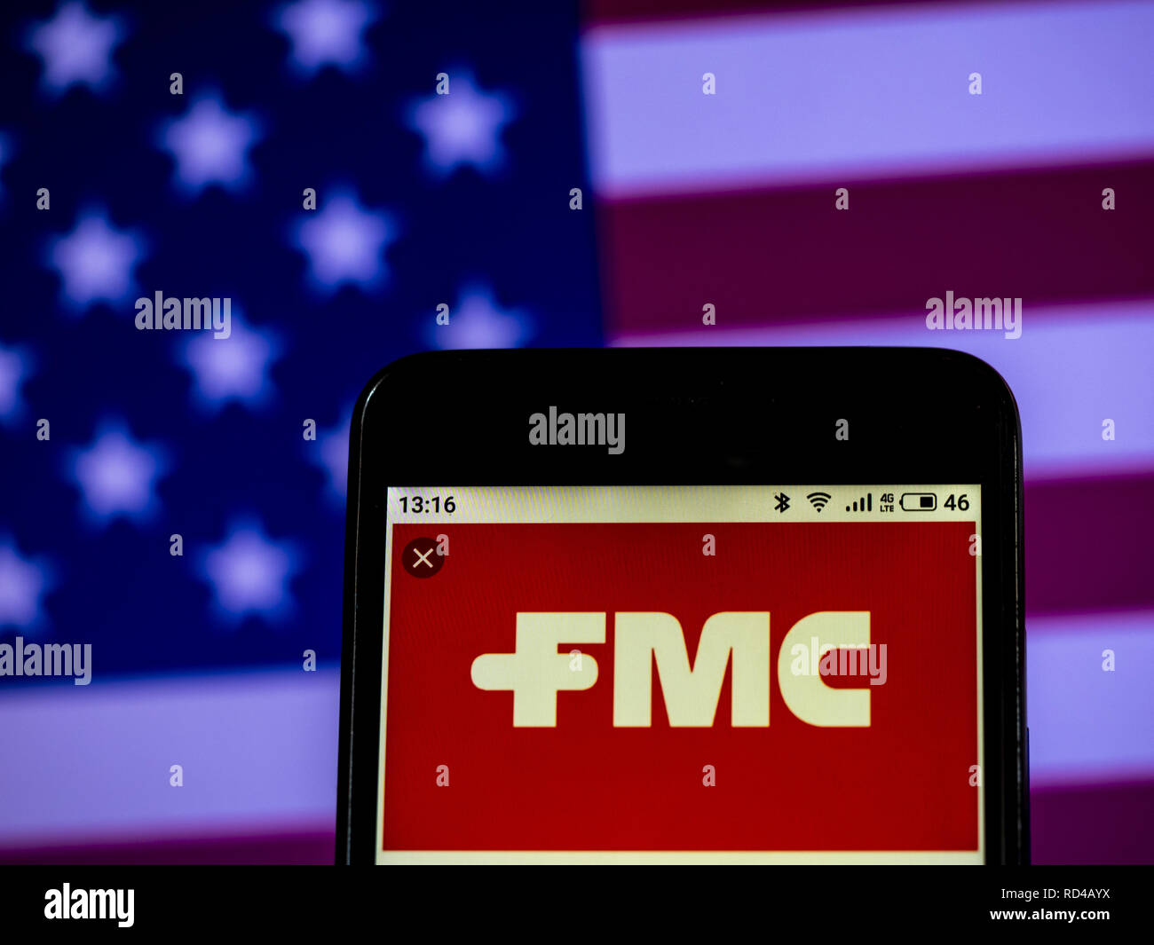 16 janvier 2019 - Kiev, Ukraine - FMC Corporation logo de l'entreprise de fabrication de produits chimiques vu affichée sur un téléphone intelligent. (Crédit Image : © Igor Golovniov/SOPA des images à l'aide de Zuma sur le fil) Banque D'Images
