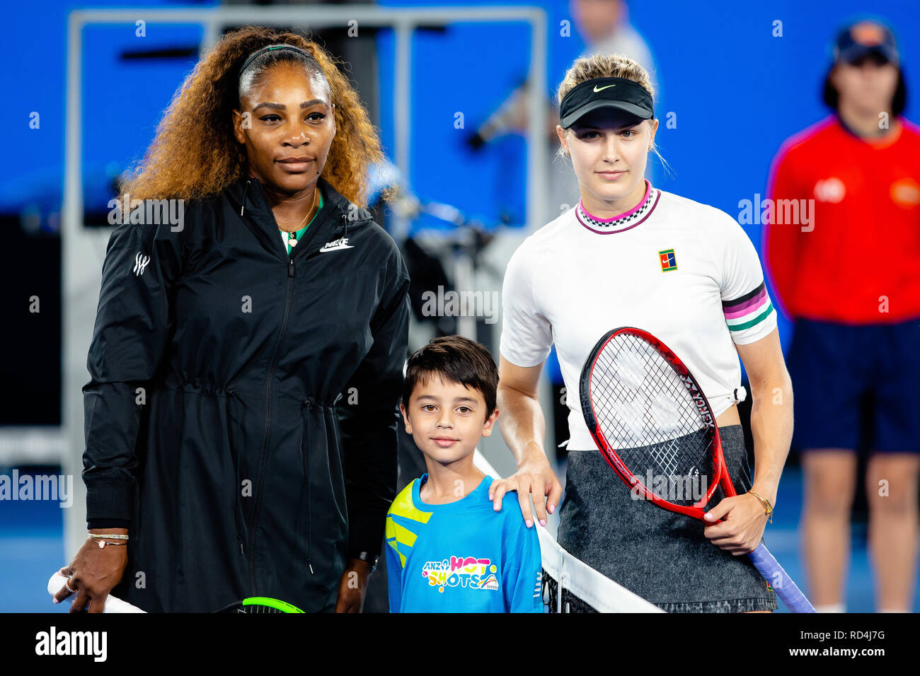 Melbourne, Australie. 17 Jan, 2019. Serena Williams (L) des États-Unis et Eugénie Bouchard du stand du Canada togehther avant leur 2e tour à l'Australian Open 2019 Tournoi de tennis du Grand Chelem à Melbourne, Australie. Frank Molter/Alamy live news Banque D'Images