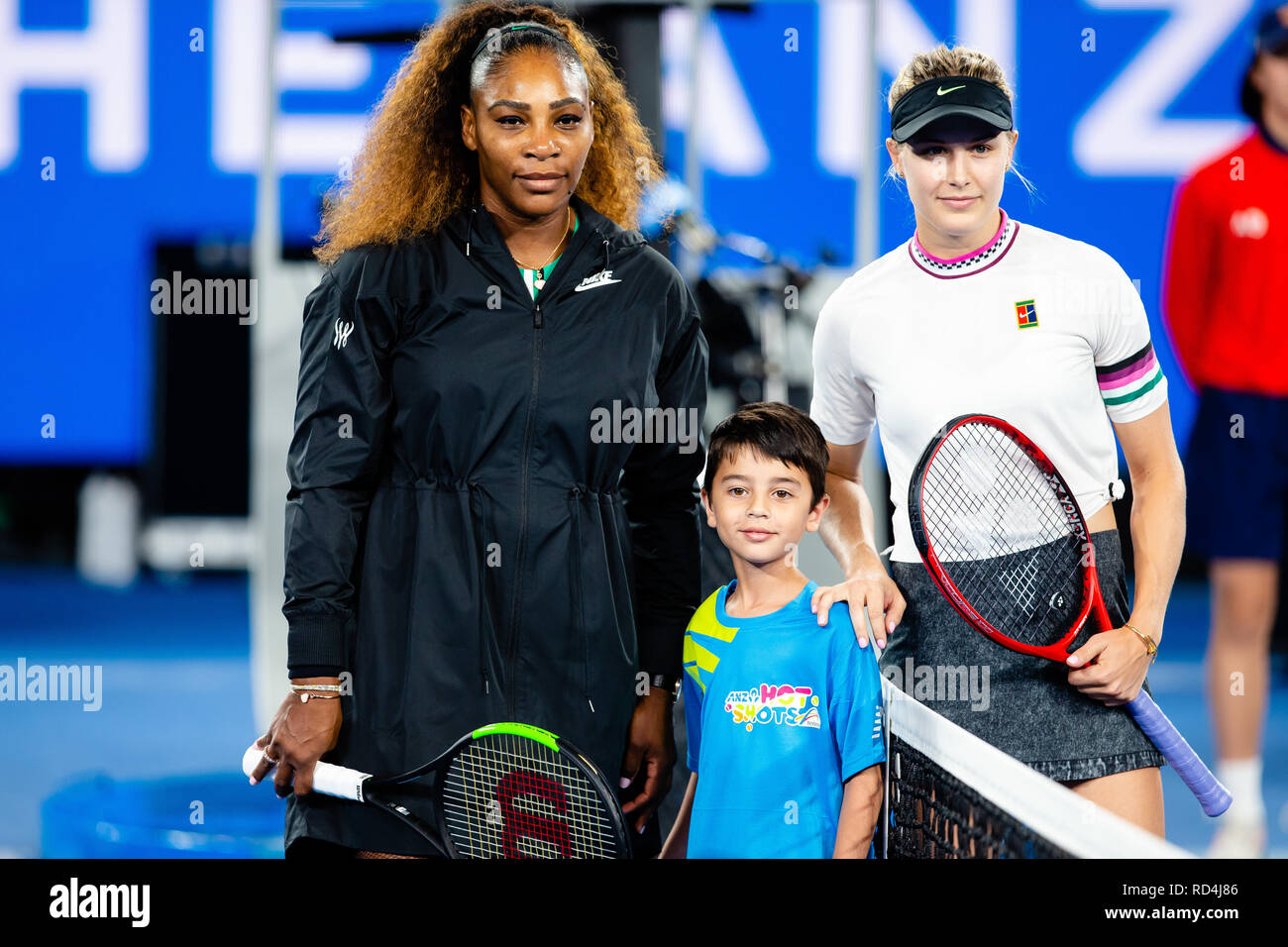 Melbourne, Australie. 17 Jan, 2019. Serena Williams (L) des États-Unis et Eugénie Bouchard du stand du Canada togehther avant leur 2e tour à l'Australian Open 2019 Tournoi de tennis du Grand Chelem à Melbourne, Australie. Frank Molter/Alamy live news Banque D'Images