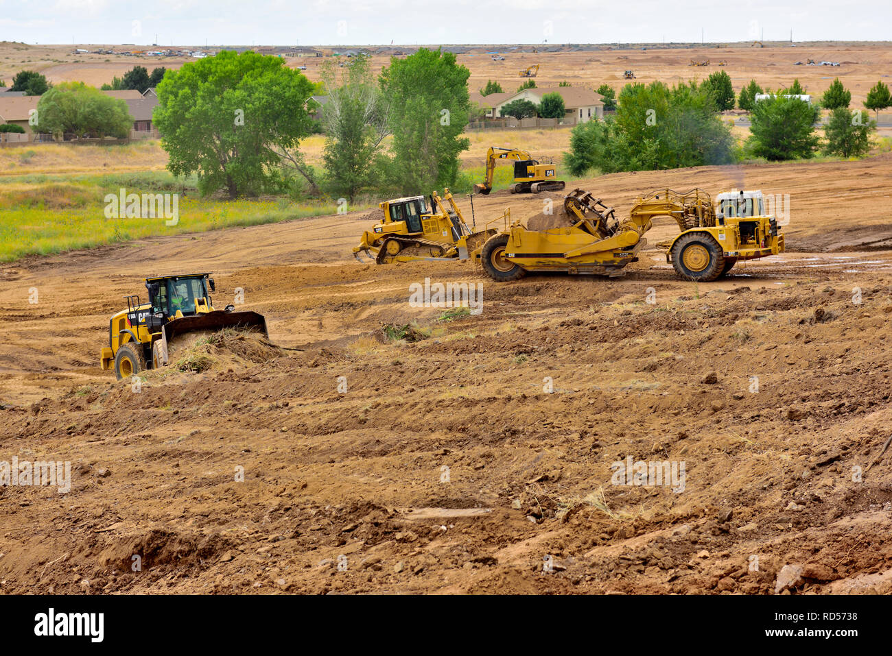 Compensation lourd de terrassement et de nivellement des terres pour les capacités d'accueil, Arizona, USA Banque D'Images