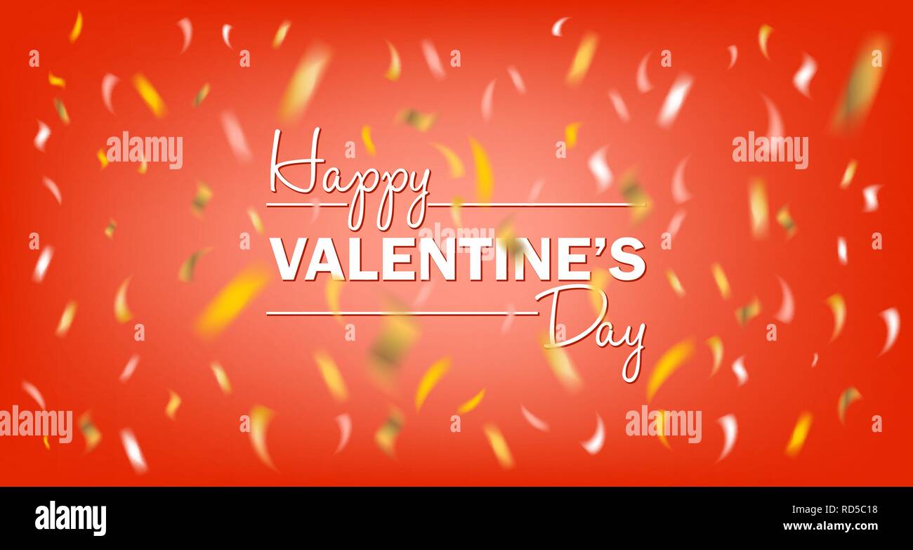 Happy Valentines Day red card avec feuille d'or confetti Illustration de Vecteur