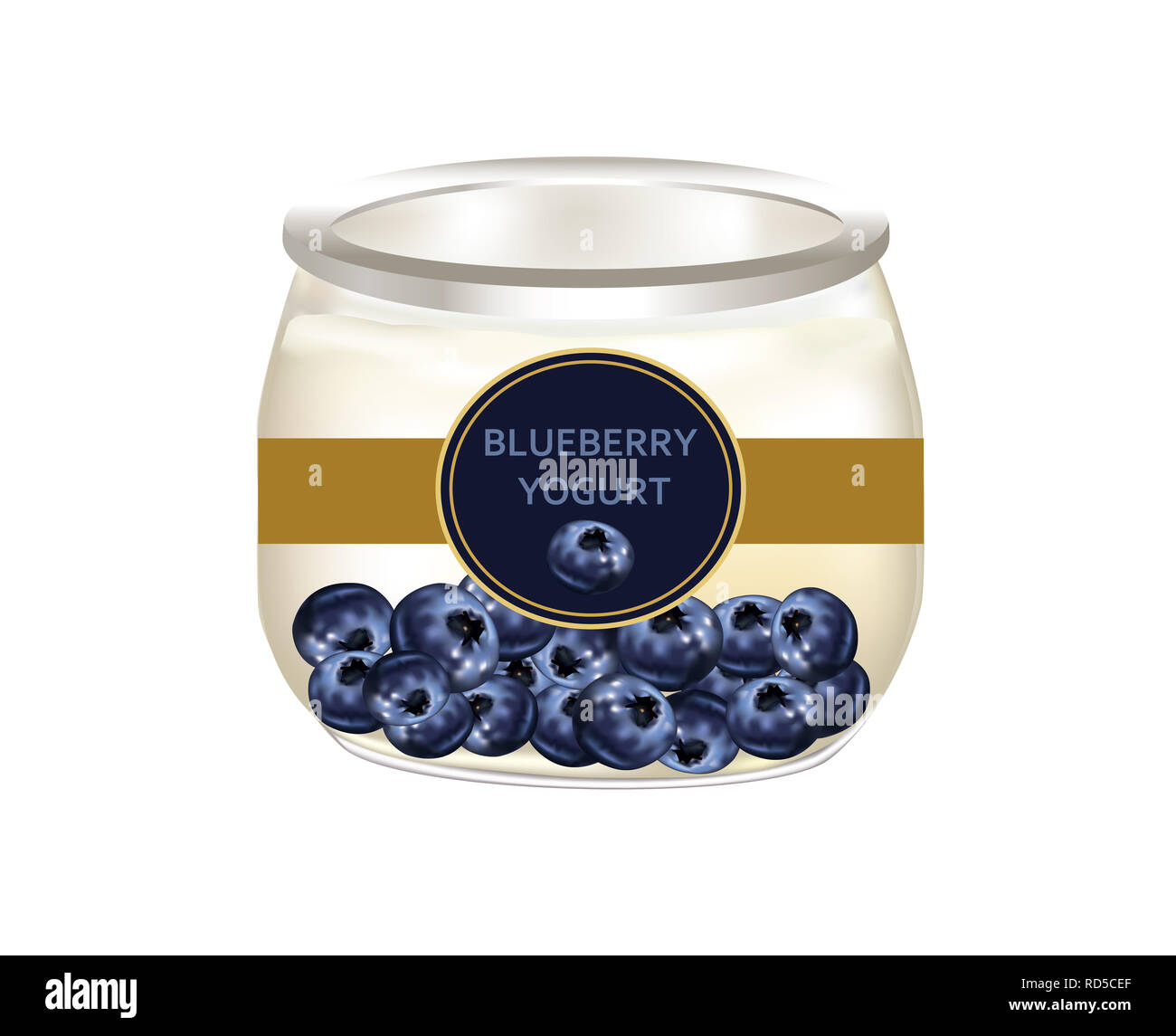 Yogourt nature avec des bleuets dans un bocal en verre Banque D'Images