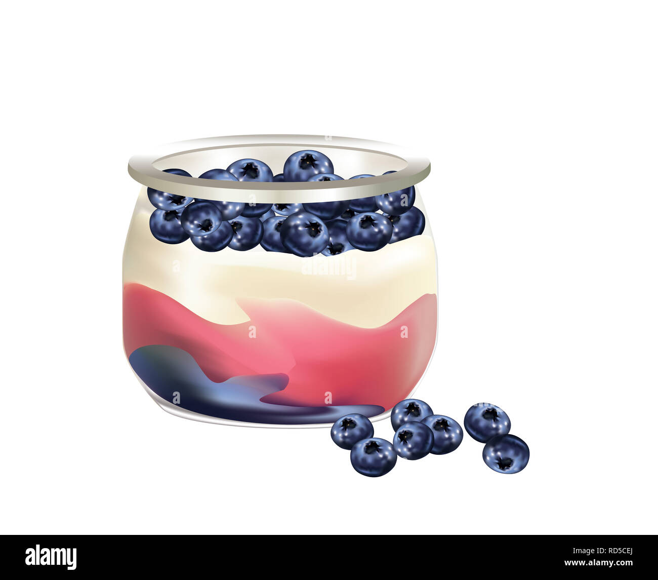 Yogourt nature avec des bleuets dans un bocal en verre Banque D'Images