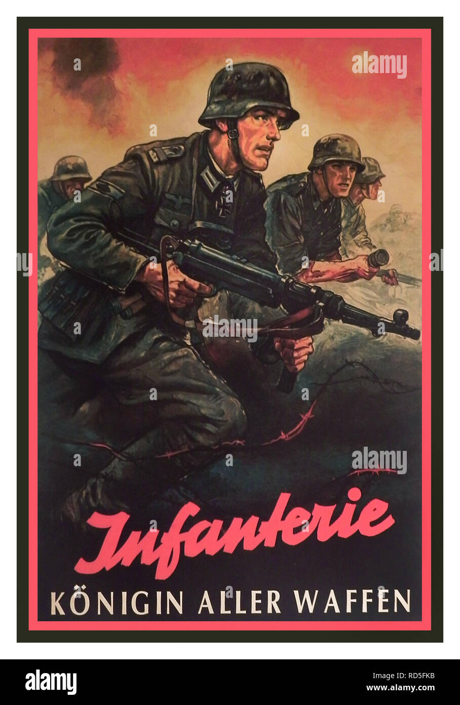 Vintage WW2 affiche de recrutement de la propagande allemande d'infanterie "reine de toutes les armes de combat de l'armée allemande WWII Wehrmacht MP40 Sous-machine gun Banque D'Images