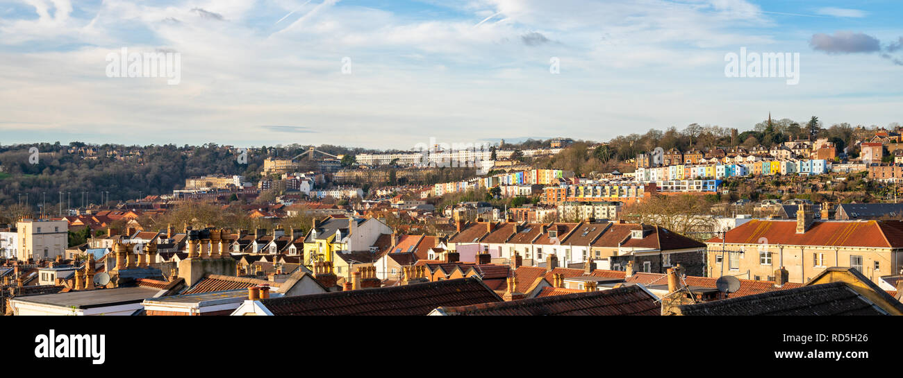 Vue panoramique de Clifton et zones de condensats chauds de Bristol, Angleterre, Royaume-Uni Banque D'Images
