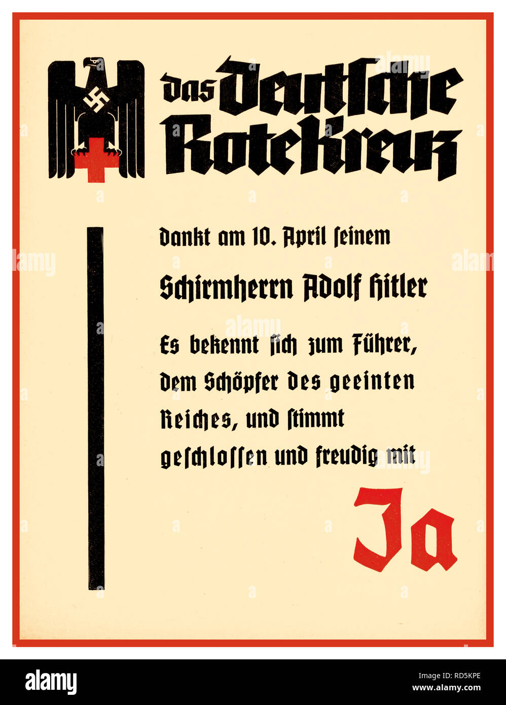 Vintage 1930 affiche de recrutement de la propagande d'Adolf Hitler l'Allemagne nazie Croix Rouge Banque D'Images