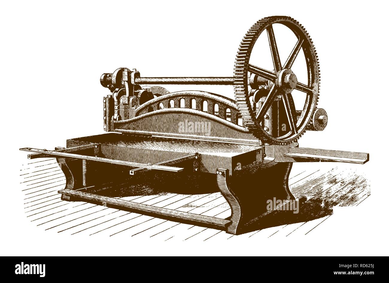 En surplomb de la tonte puissance historique machine cisailles (après une gravure ou la gravure du xixe siècle) Illustration de Vecteur