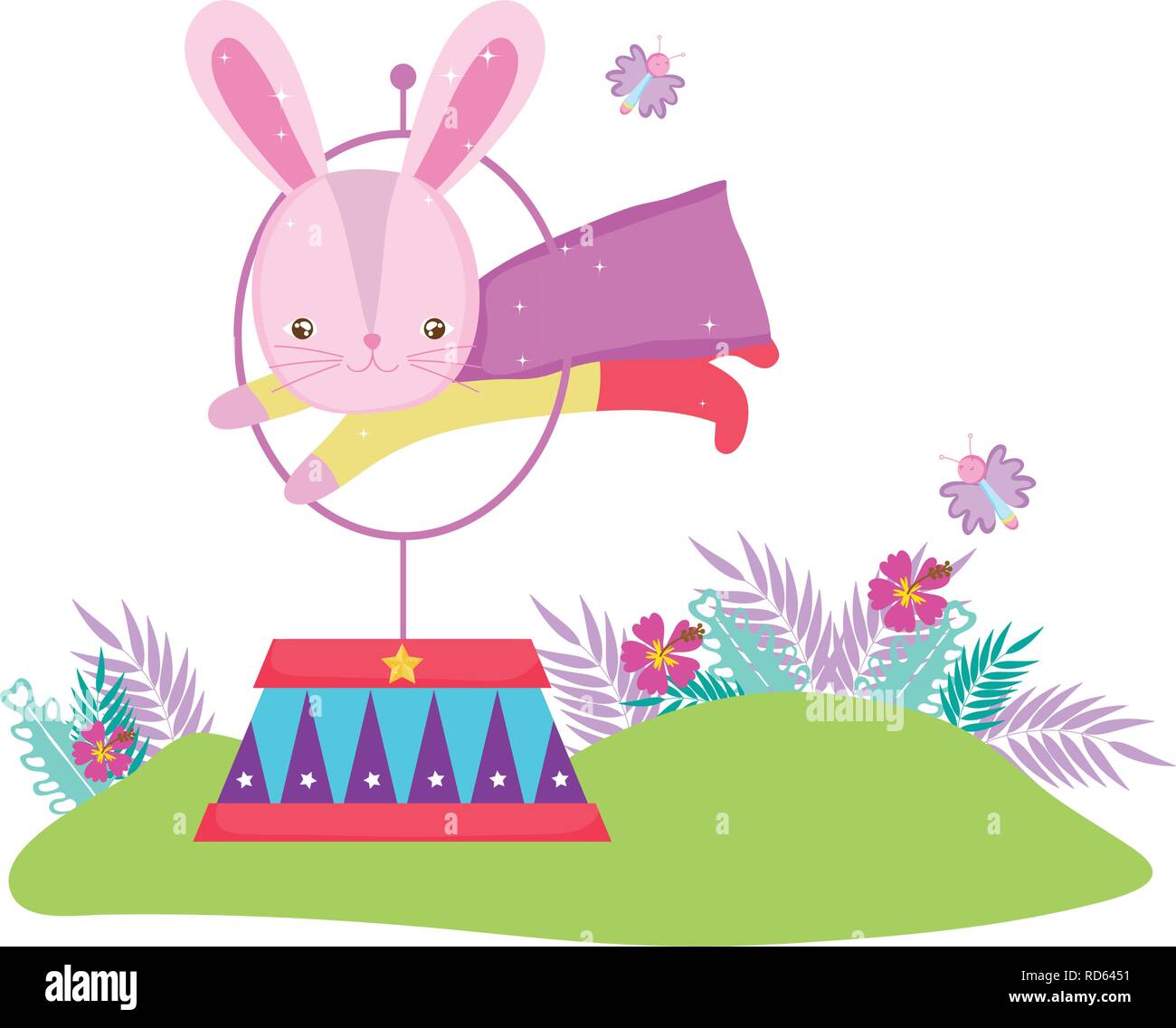 Mignon lapin de cirque à l'anneau de feu Illustration de Vecteur