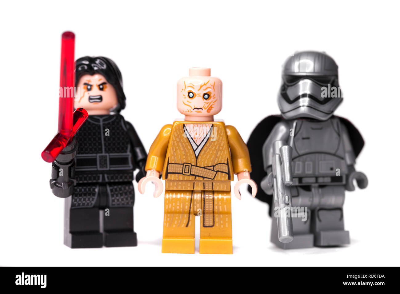 SAMARA, RUSSIE - le 17 janvier 2019. LEGO STAR WARS. Figurines Star Wars - Épisode 8, Kylo Ren, Phasma, Snoke Banque D'Images