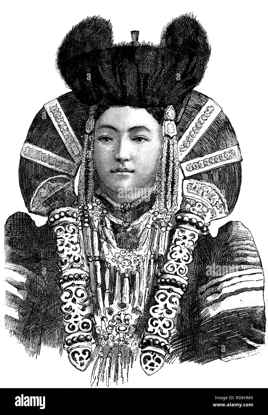 Les femmes d'Urga, la Mongolie, l'illustration historique vers 1893 Banque D'Images