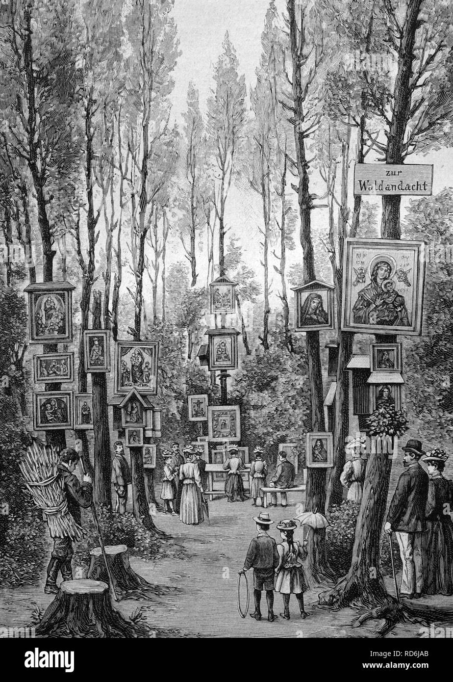Réunion de prière dans une forêt près de Vienne, Autriche, tableau historique, à propos de 1893 Banque D'Images