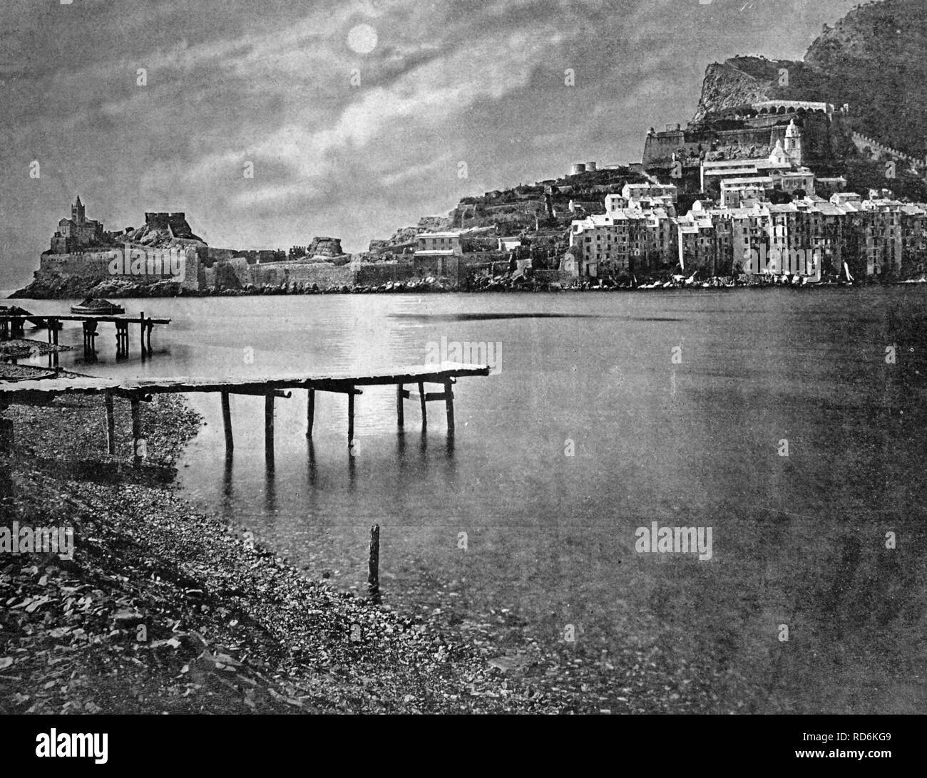 Début d'Autotype Portovenere, aujourd'hui Porto Venere, UNESCO World Heritage Site, Ligurie, Italie, tableau historique, 1884 Banque D'Images