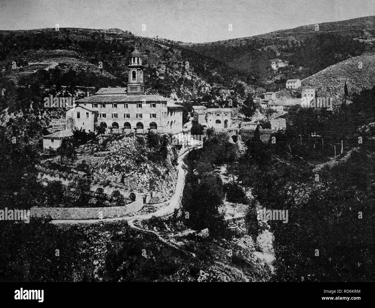 Autotype précoce Le Sanctuaire de Laghet, France, historique, 1884 Banque D'Images