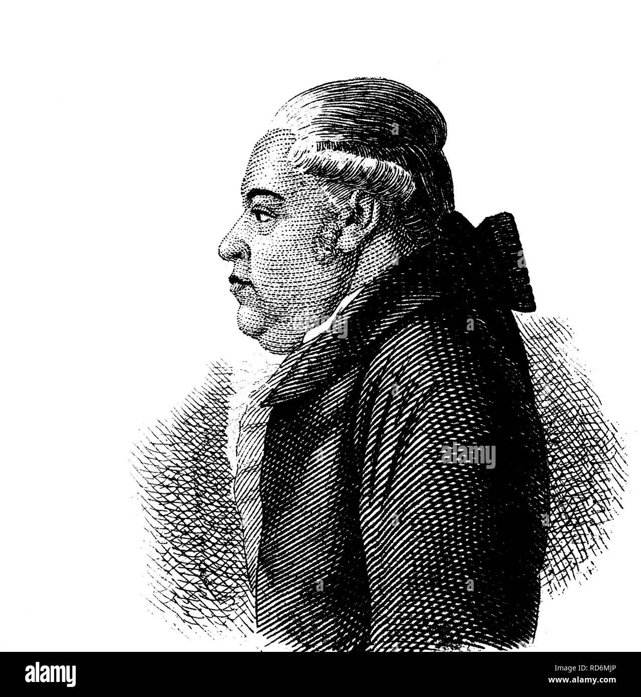 Mode de cheveux autour de 1730 : cheveux sac, illustration historique Banque D'Images
