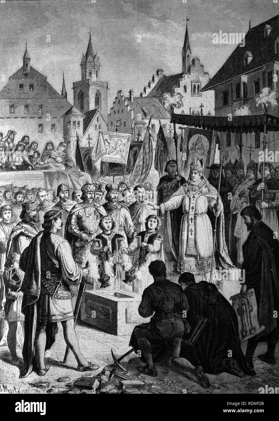 Pose de la première pierre de la cathédrale de Cologne par l'archevêque de Hochstaden, environ 1250, en présence du Roi William Banque D'Images