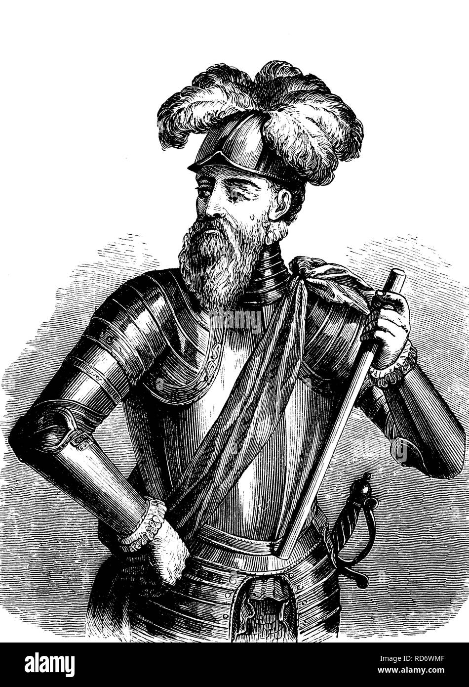 Francisco Pizarro González, 1476 - 1541, le conquistador espagnol qui a conquis le royaume des Incas, gravure sur bois de 1880 Banque D'Images