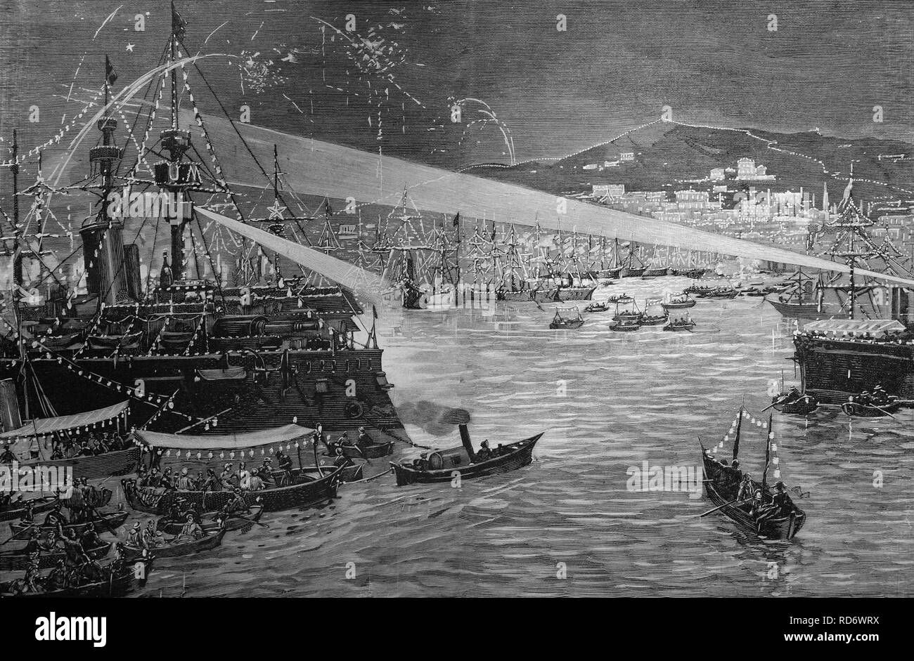 La célébration de Columbus à Gênes, Italie, circa 1871 gravure sur bois Banque D'Images