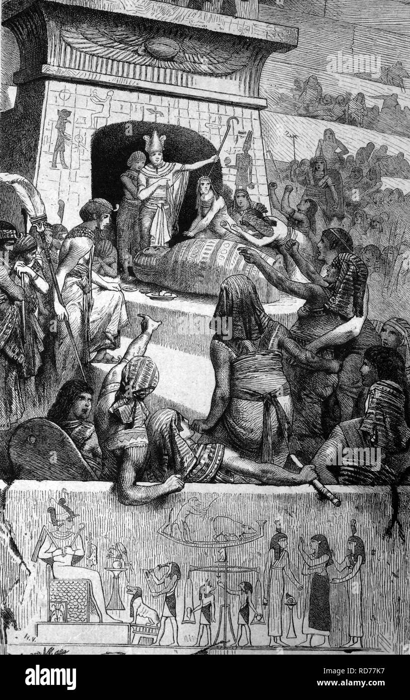 Cour de l'ancienne Egypte tenue pour feu le Roi, illustration historique, vers 1886 Banque D'Images