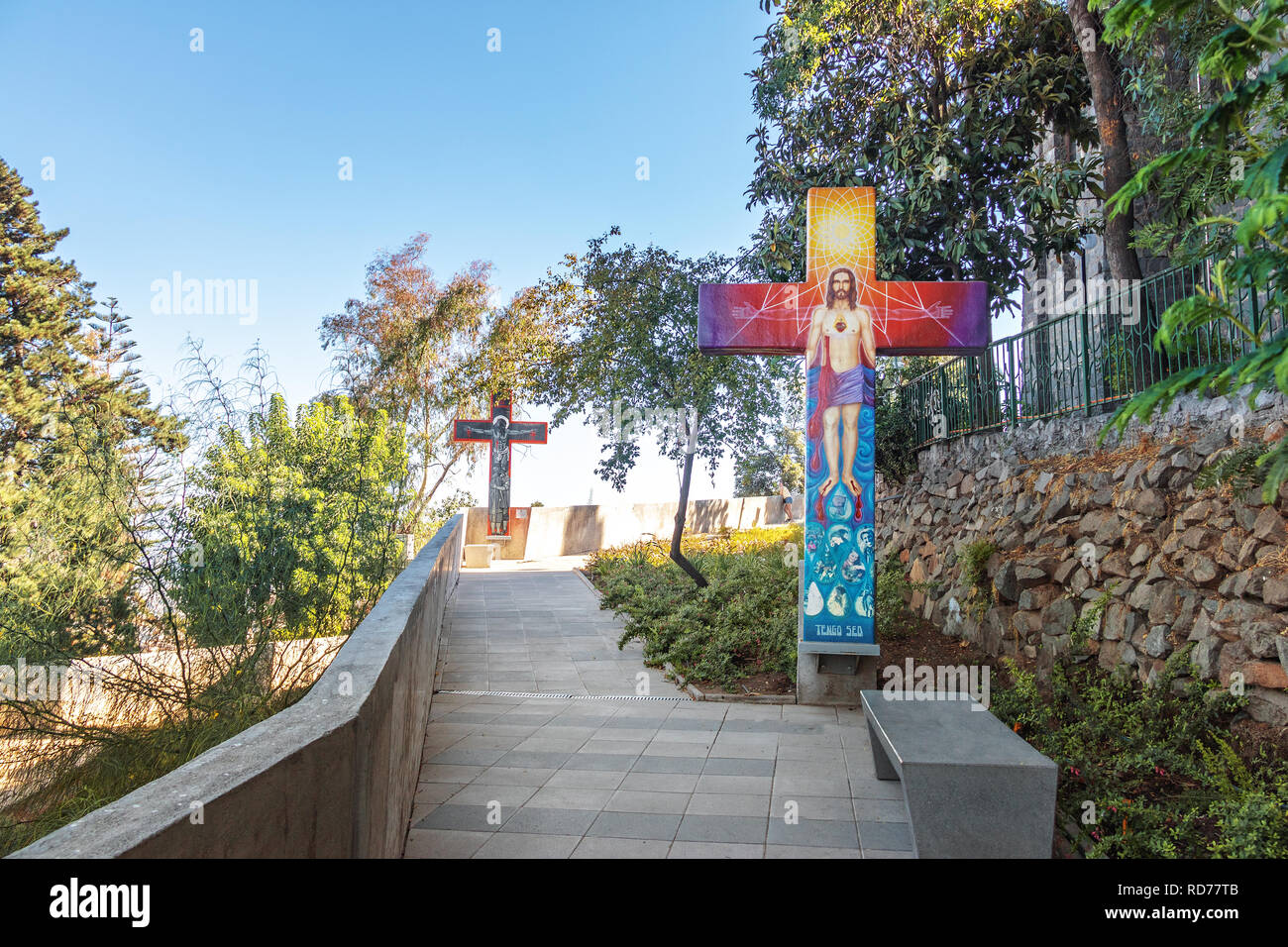 Dans le chemin de croix de sept dernières paroles (Camino de Las Siete Palabras) à Cerro San Cristobal Hill - Santiago, Chili Banque D'Images