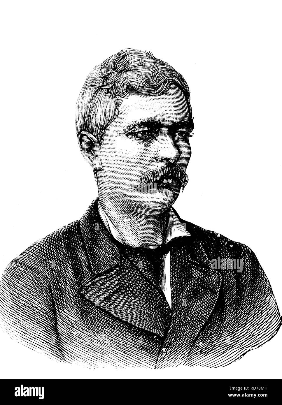 Henry Morton Stanley ou Bula Matari, 1841 - 1904, journaliste, auteur et explorateur, historique gravure sur bois, vers 1880 Banque D'Images