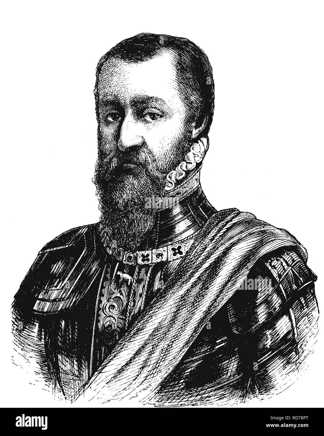 Fernando Alvarez de Toledo, duc d'Albe, 1507 - 1582, homme d'État espagnol général et historique, gravure sur bois, 1880 Banque D'Images