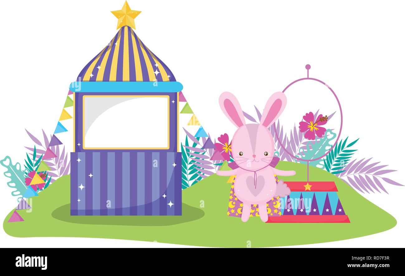 Mignon lapin de cirque avec la couche et kiosque Illustration de Vecteur