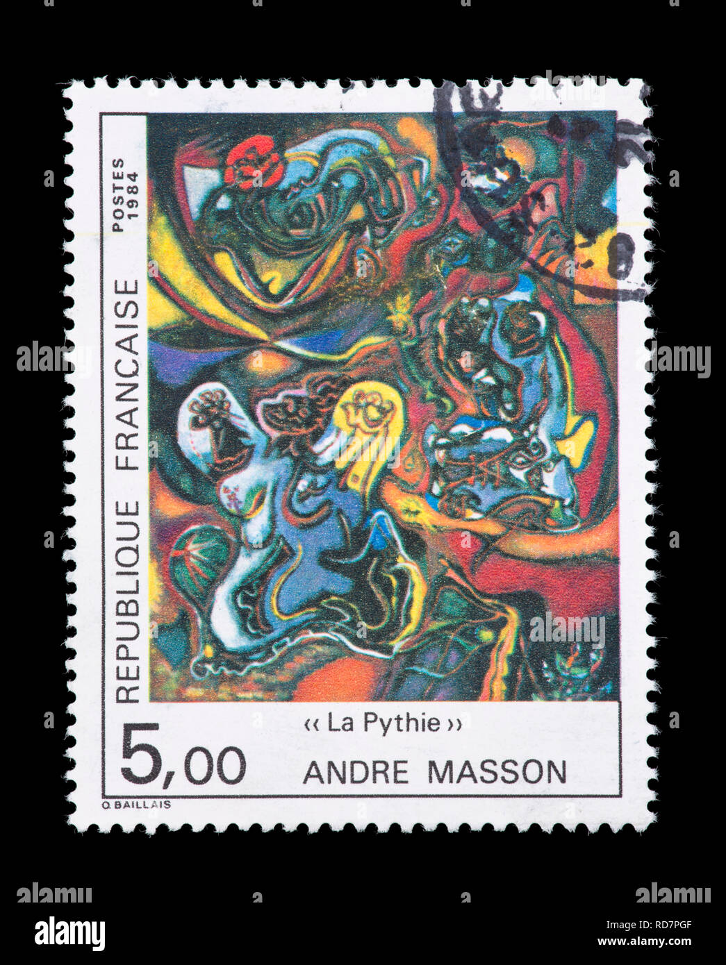 Timbre-poste de France illustrant la Pythie peinture André Masson Banque D'Images