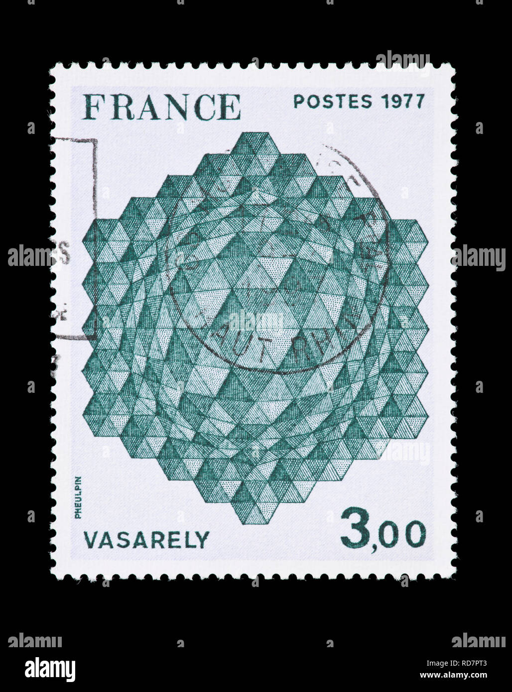 Timbre-poste de France illustrant la conception tridimensionnelle par Victor Vasarely Banque D'Images