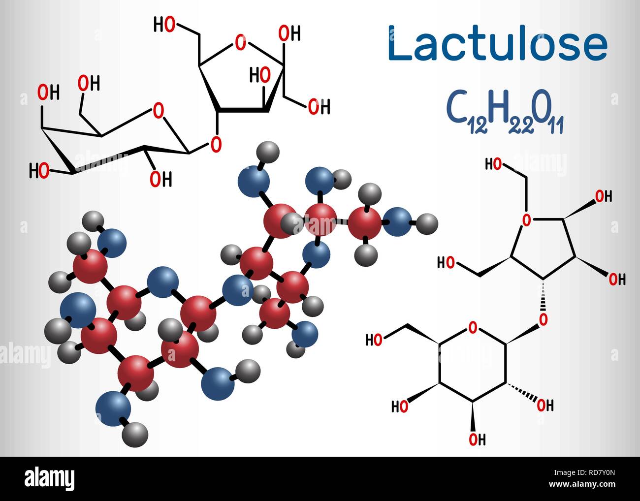 Le lactulose molécule. Il est utilisé dans le traitement de la constipation. Formule chimique structurale et molécule modèle. Vector illustration Illustration de Vecteur