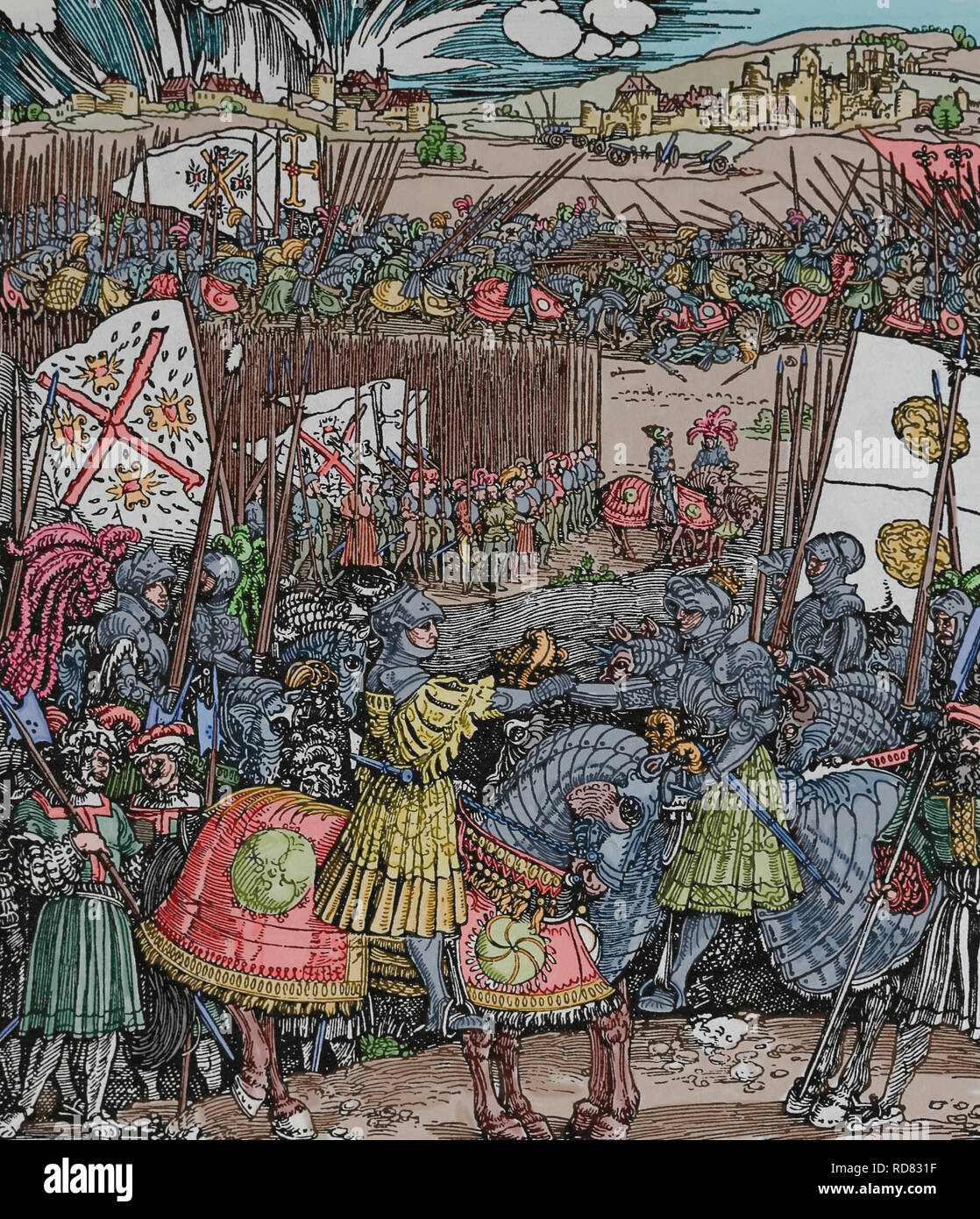 La réunion après la bataille des éperons (Henry VIII d'Angleterre et l'empereur Maximilien I). 1513. Gravure sur bois par Albrecht durer. Banque D'Images