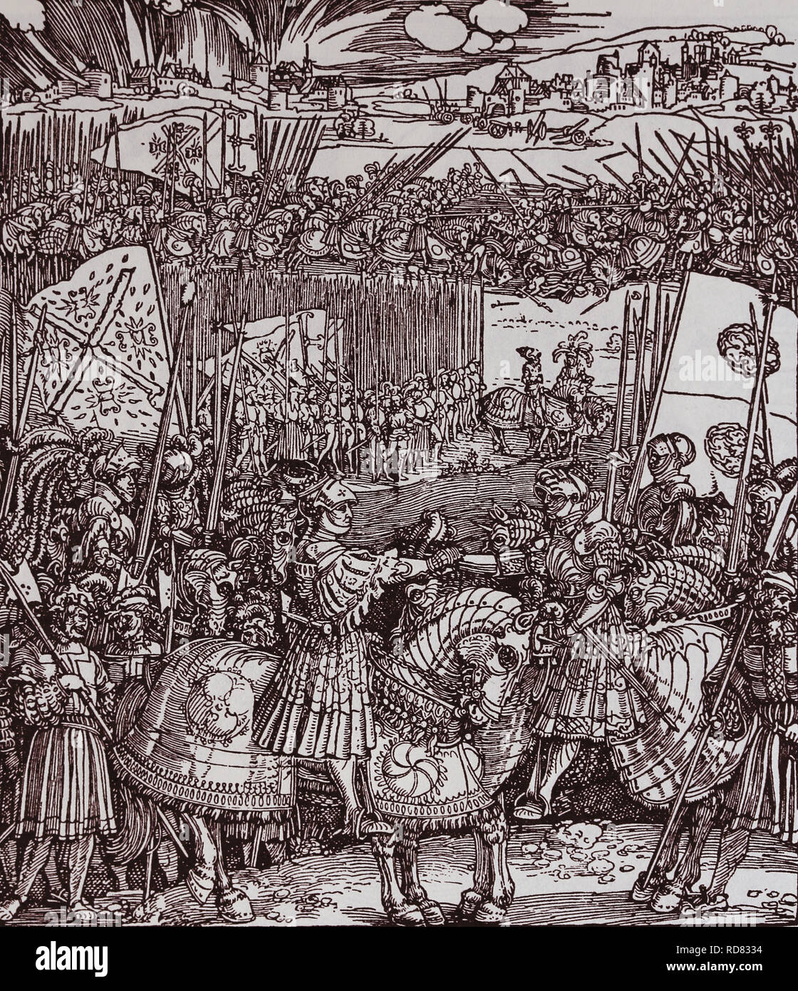 La réunion après la bataille des éperons (Henry VIII d'Angleterre et l'empereur Maximilien I). 1513. Gravure sur bois par Albrecht durer. Banque D'Images