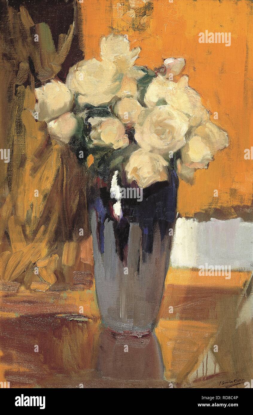 Des roses blanches de mon jardin. Musée : collection privée. Auteur : SOROLLA, Joaquin. Banque D'Images