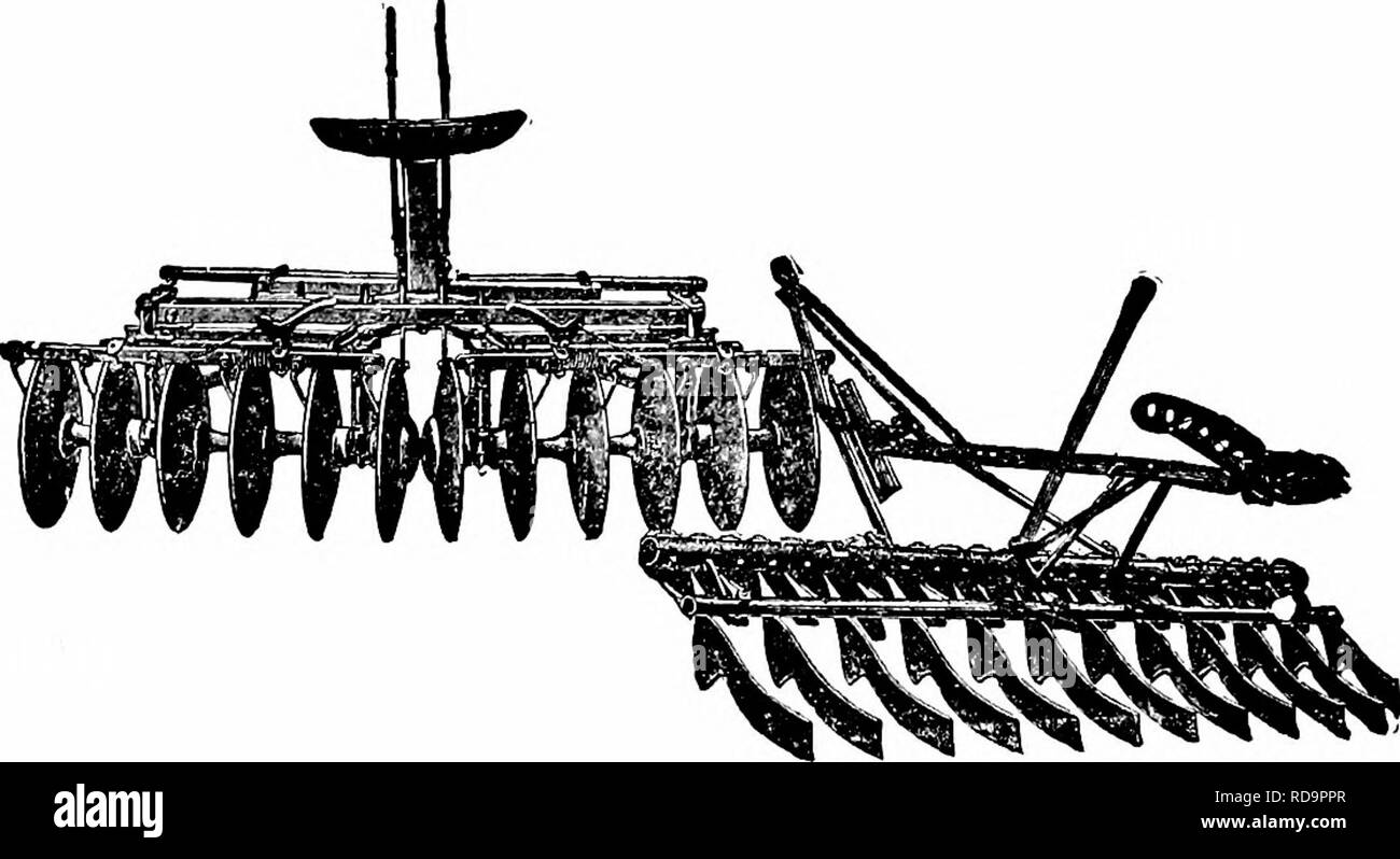 . Manuel de jardinage ; un guide pratique à l'établissement d'accueil et de la culture des fleurs, des fruits et des légumes pour une utilisation à domicile. Le jardinage. Excellente surface types de charrues. ceux qui sont friables et moelleux n'a pas besoin de ces outils lourds et vigoureux. Sur ces terres plus moelleux, le ressort-dent. 86. Dur et Acme herses, pour le premier groupe de hard ou de mottes de terre. harrow, types de qui sont présentés à la Fig. 87, peuvent suivre la charrue. Sur les terres très dur, ces printemps-dent herse peut suivre le disque et types d'Acme. La préparation finale de la. Veuillez noter que ces images sont extraits fr Banque D'Images