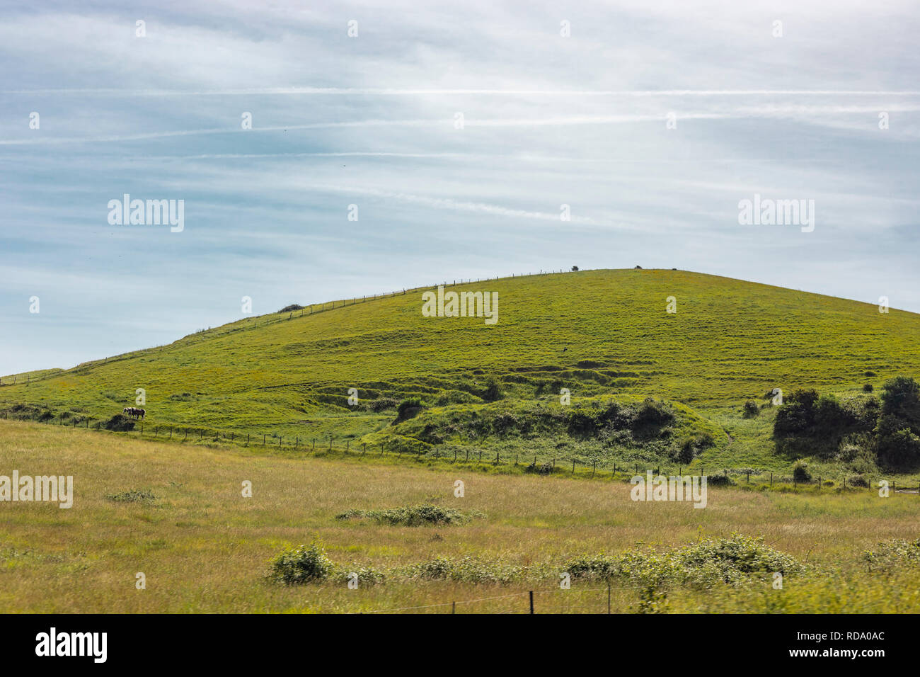 Voir l'herbe verte d'une colline sur la campagne britannique, dans le Kent. Banque D'Images