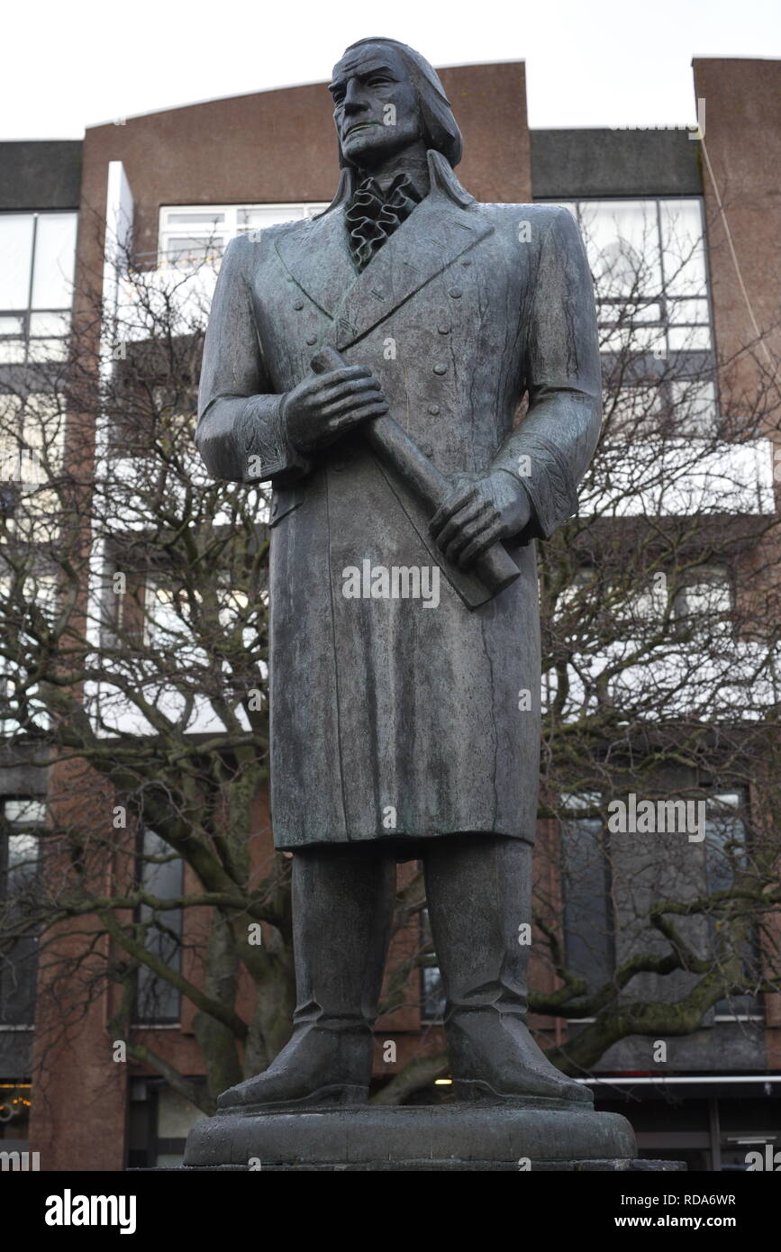 Skúli Magnússon, Statue Statue en vieux Reykjavík, Islande. Cette statue représente Skúli Magnússon, le 'Père' de Reykjavík, qui a organisé la ville. Banque D'Images