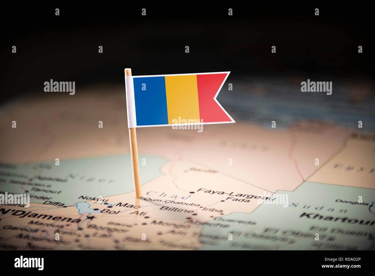 Tchad marqué d'un drapeau sur la carte Banque D'Images