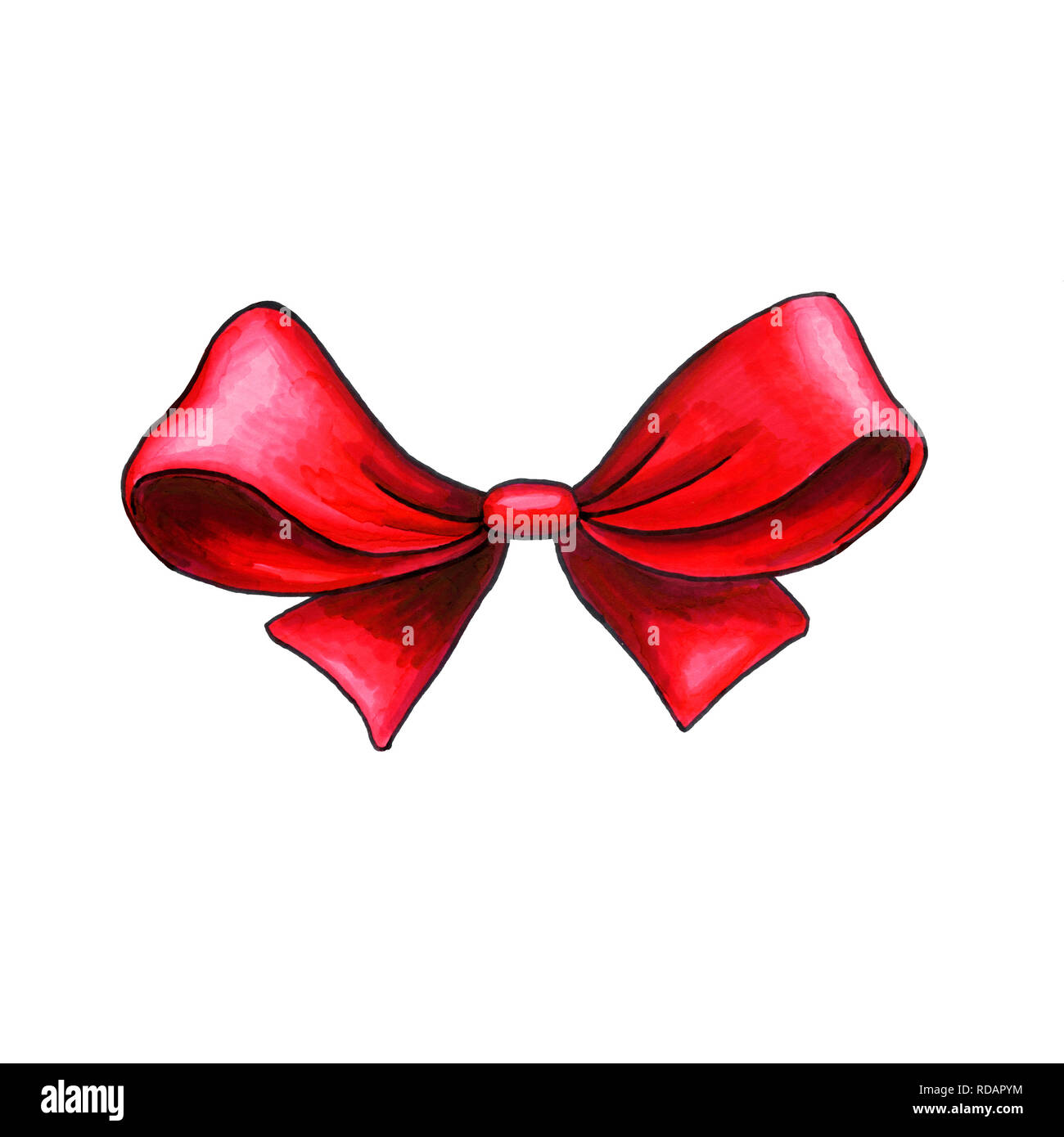 Noeud ruban handdrawn illustration raster. Bow cadeau rouge réaliste dessin. Bowknot clipart. Caricature la sangle. En épingle couleur isolé. Accessoire cheveux Doodle. Banner, affiches, cartes de vœux de l'élément de conception Banque D'Images