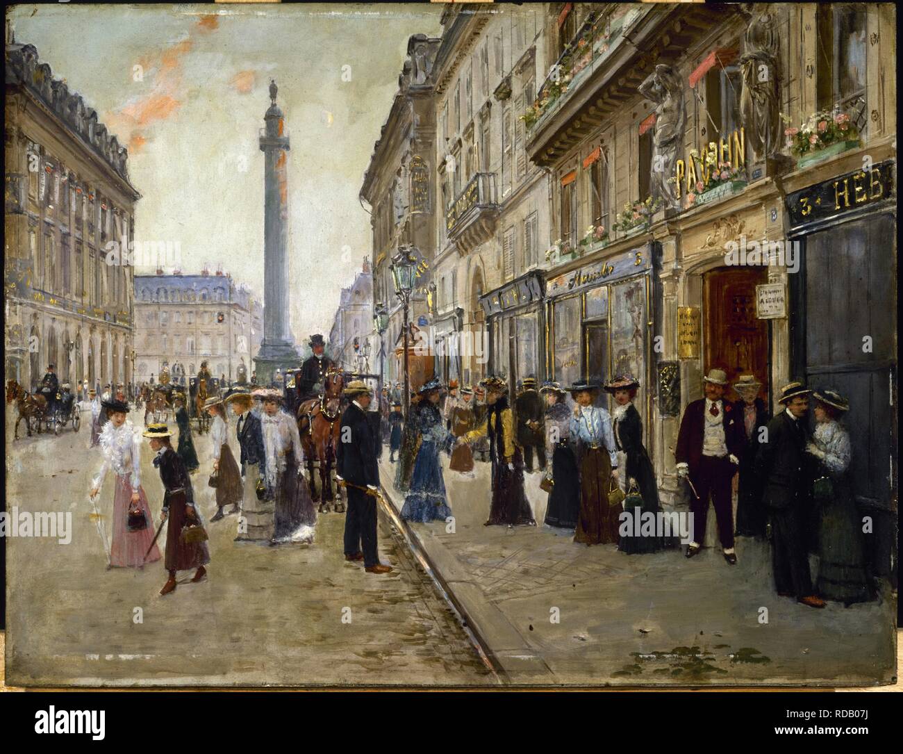 Les travailleurs quittant la maison Paquin, dans la Rue de la paix. Musée : Musée Carnavalet, Paris. Auteur : BERAUD, Jean. Banque D'Images