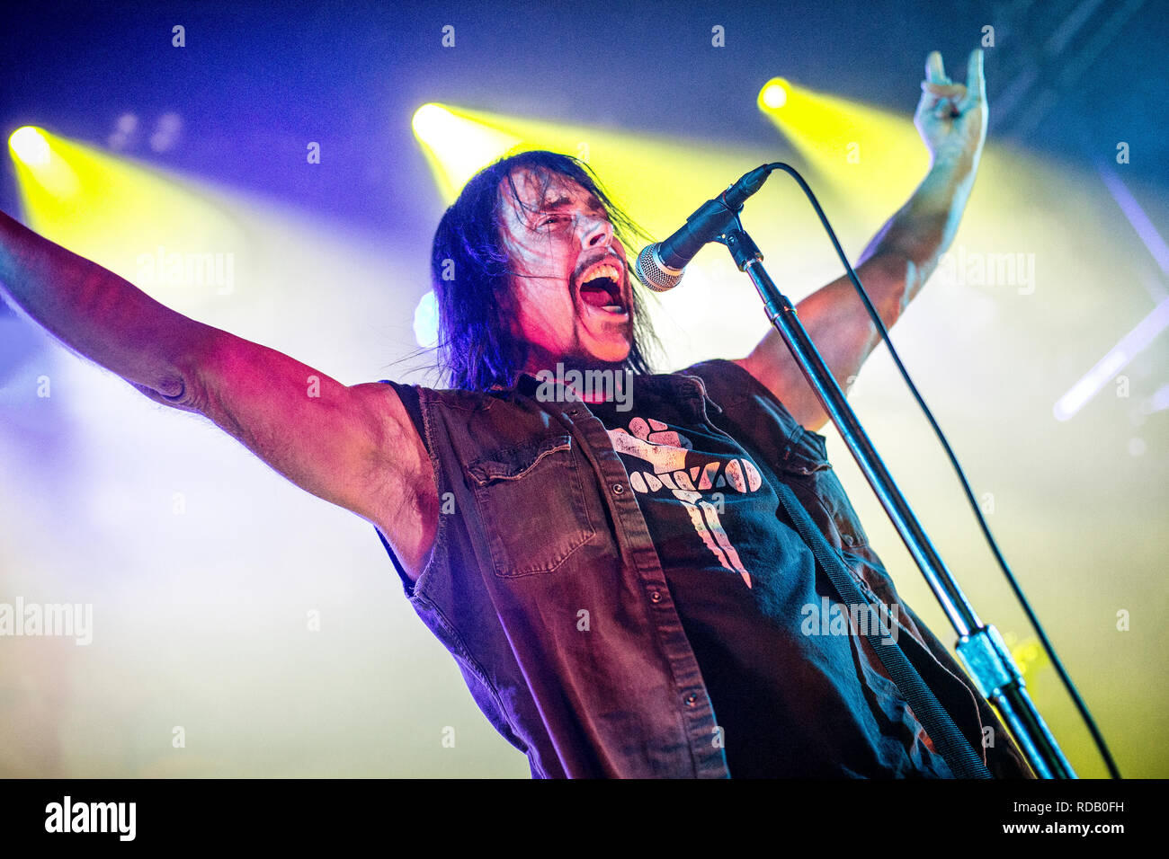 Norvège, Oslo - le 13 janvier 2019. L'American stoner rock Monster Magnet  effectue un concert live au Parkteatret à Oslo. Ici le chanteur Dave  Wyndorf est vu sur scène. (Photo crédit :