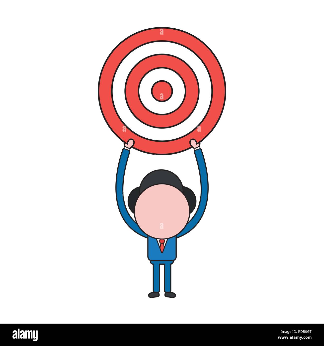 Vector illustration businessman holding up caractère bulls eye. Couleur et contours noirs. Illustration de Vecteur
