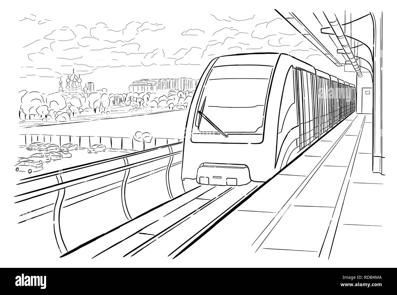 Croquis dessinés à la main, de la station de métro léger de Moscou Illustration de Vecteur
