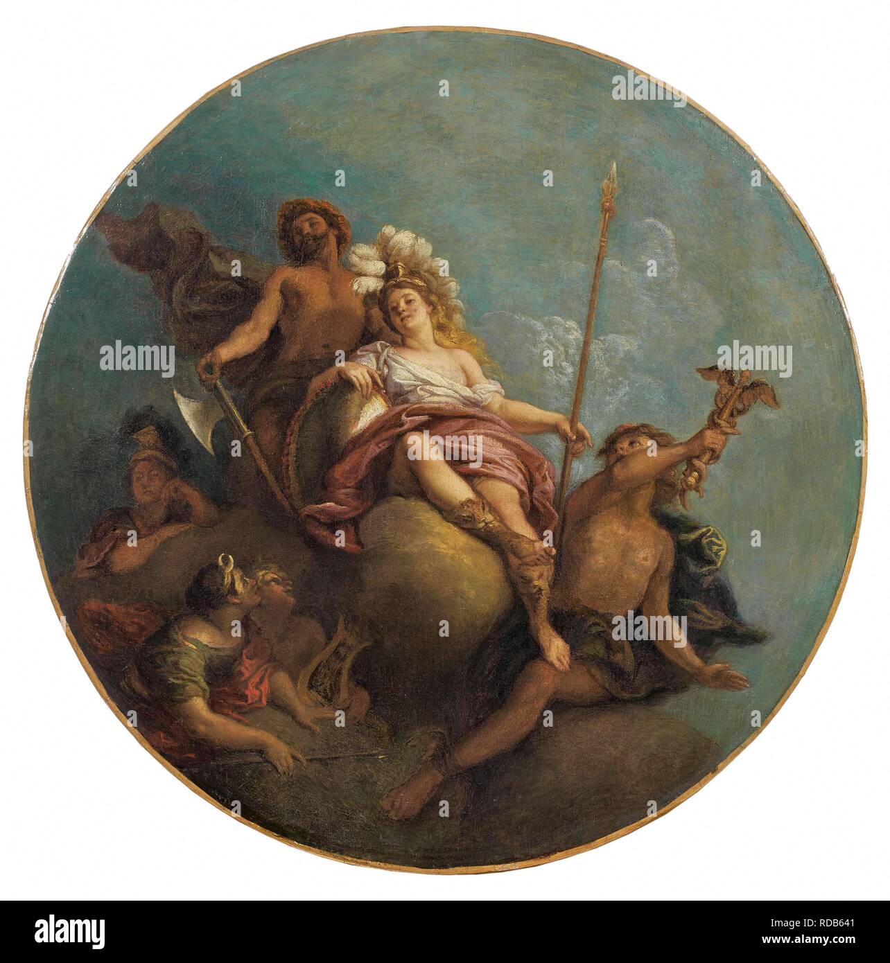 Minerva entouré par le mercure, Diana, Apollo et Vulcan. Musée : collection privée. Auteur : La Fosse, Charles de. Banque D'Images