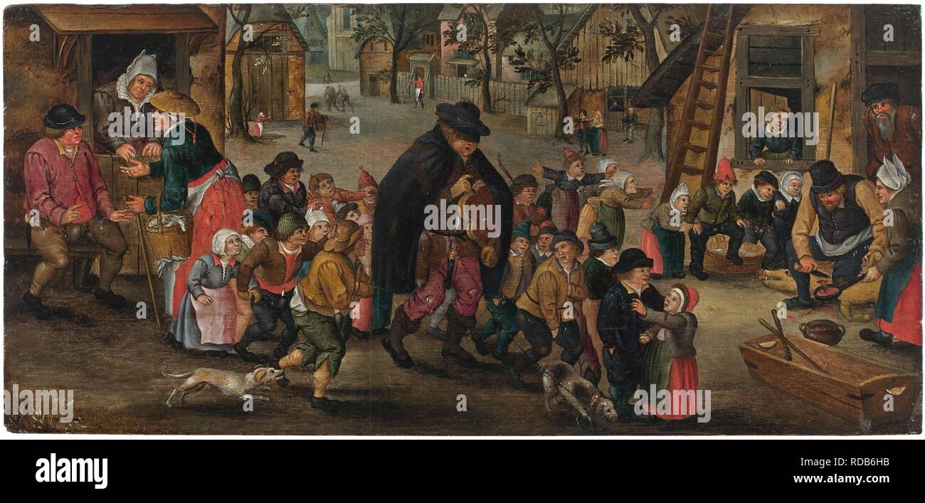 Vielle à roue aveugle Joueur. Musée : collection privée. Auteur : Pieter Brueghel, le plus jeune. Banque D'Images