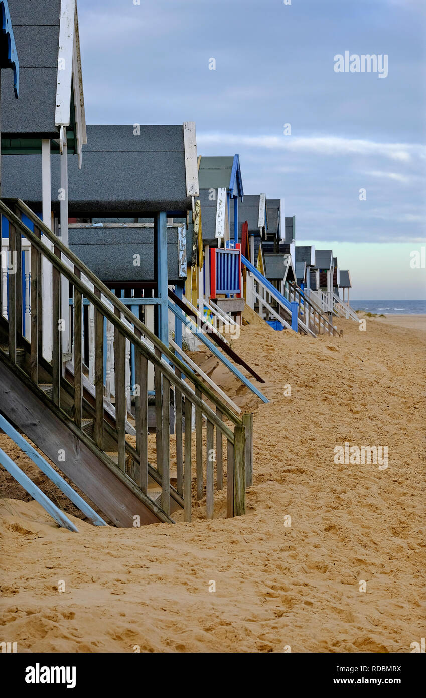 Cabines de plage, wells-next-the-Sea, North Norfolk, Angleterre Banque D'Images