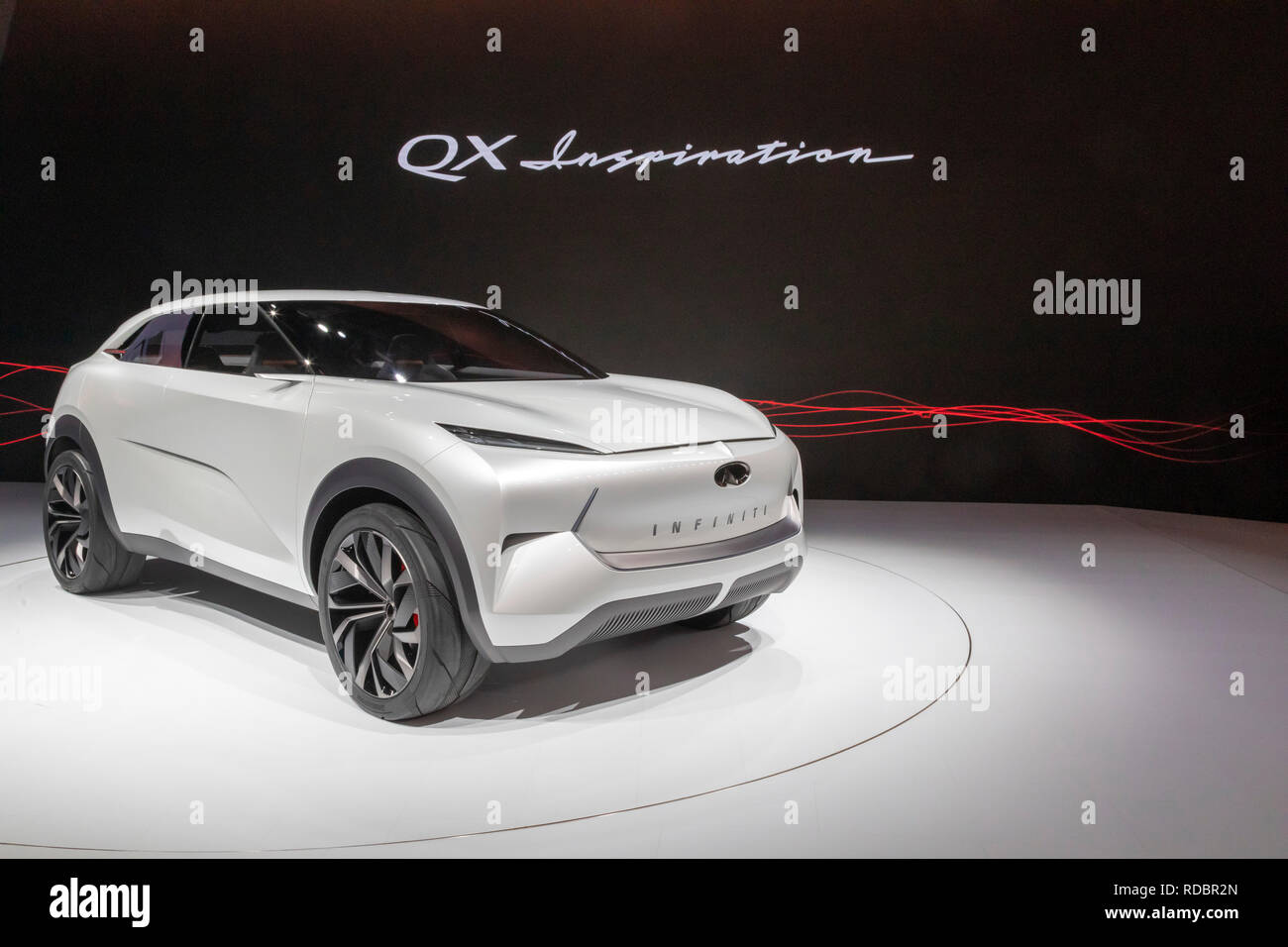Detroit, Michigan - Infiniti QX Le concept-car électrique de l'Inspiration sur l'affichage à la North American International Auto Show. Banque D'Images