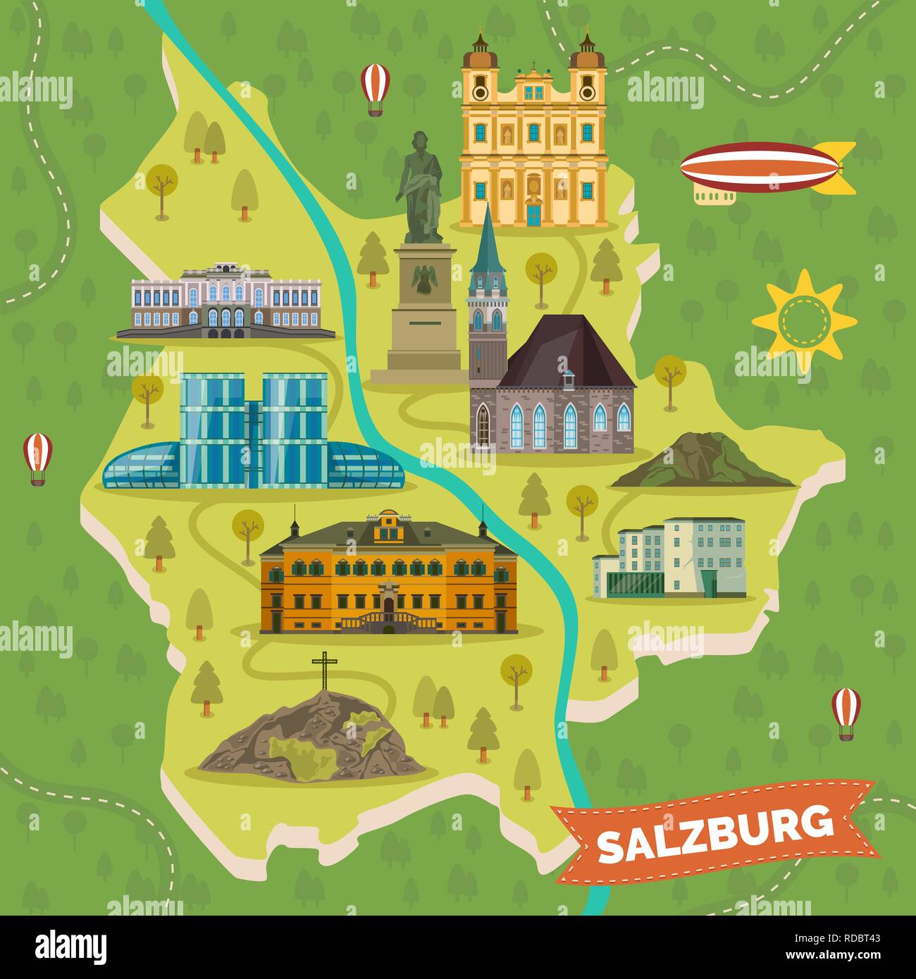 Carte de voyage de repères de Salzbourg. Illustration de Vecteur