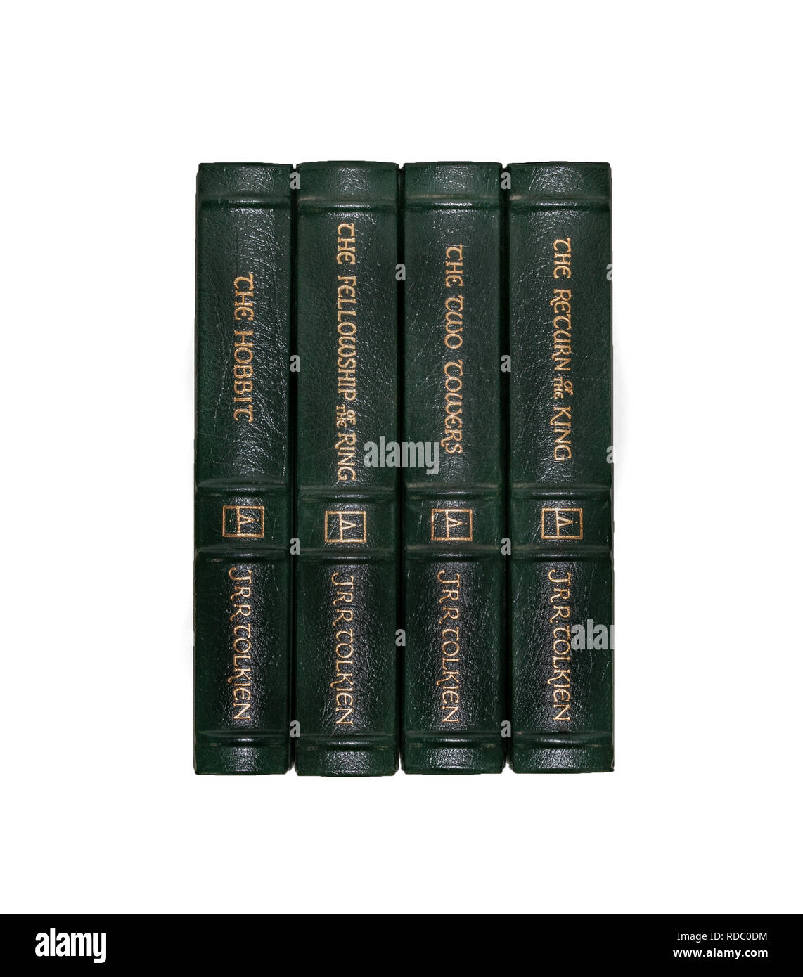 L'Easton Press Éditions reliés en cuir de Tolkien's 'Le Hobbit' et 'VOLUME 3 Le Seigneur des Anneaux'. Banque D'Images