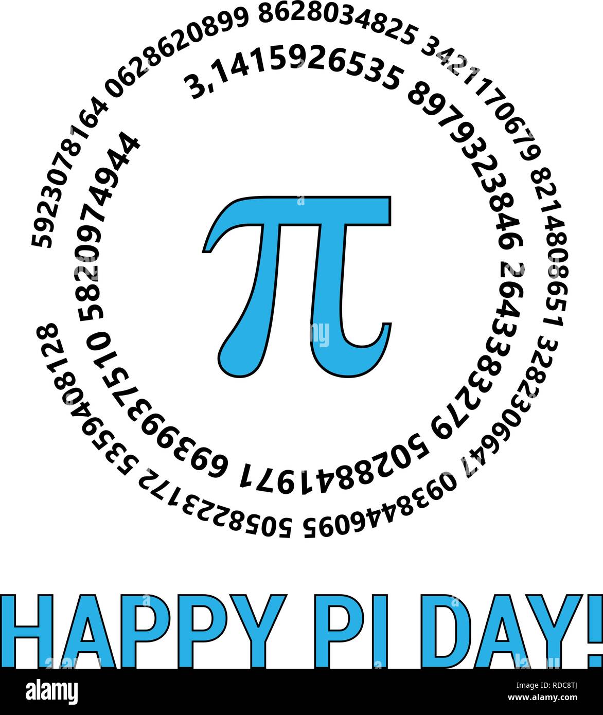 Heureux le jour de Pi célèbrent le jour de Pi. Constante mathématique. Le 14 mars. Rapport d'une circonférence de cercle s à son diamètre. Illustration de Vecteur