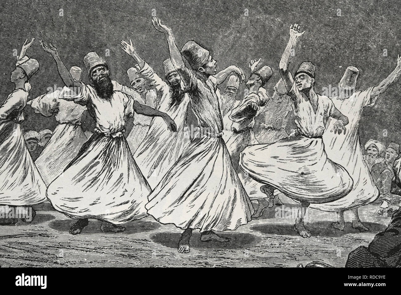 La danse des derviches tourneurs. La gravure. 19e siècle. La Turquie. Banque D'Images