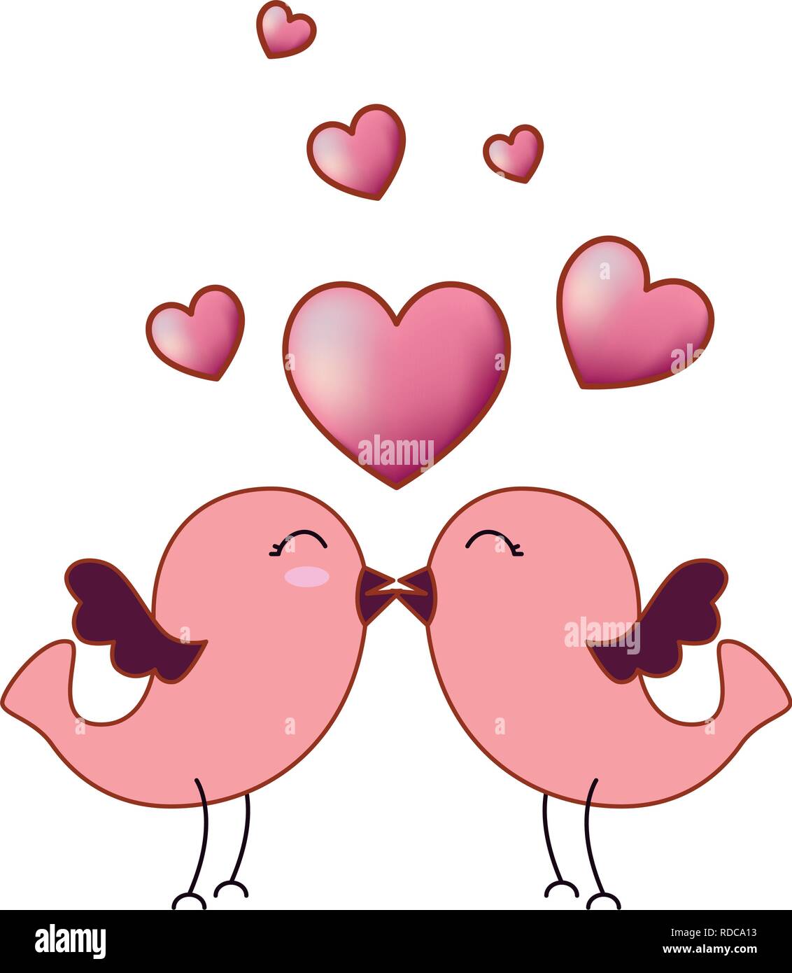 Carte D Amour Avec Mignon Couple D Oiseaux Et Les Cœurs Image Vectorielle Stock Alamy